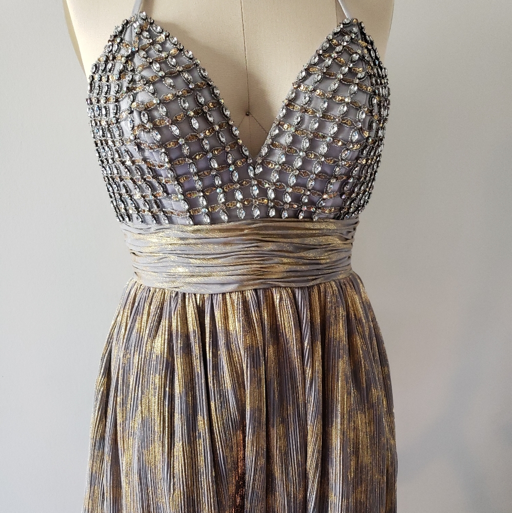 Terani Crystal Beaded Short Halter Dress
